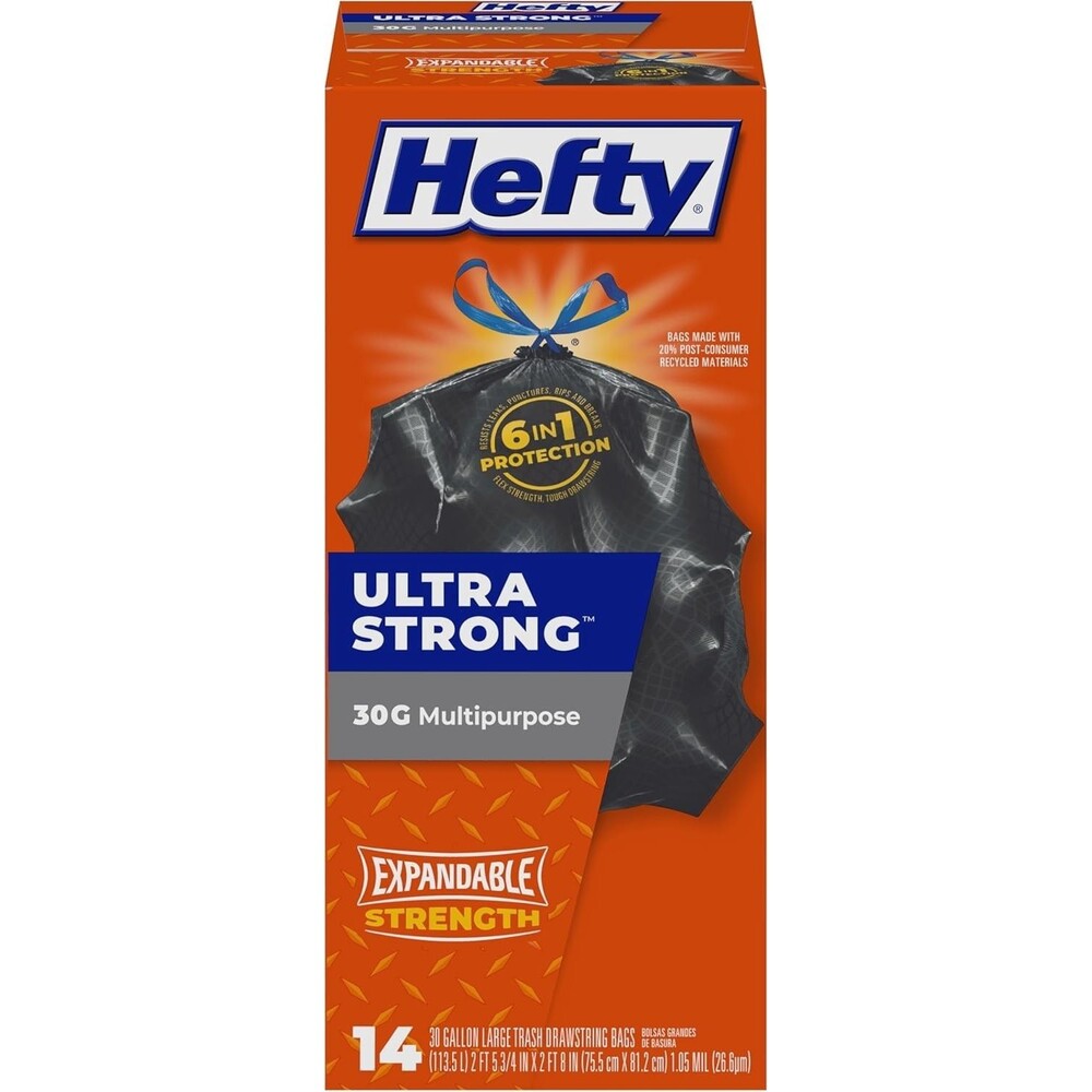 Hefty Strong Large Trash Bags, Black, 30 Gallon, 14 Count (Pack of 1), Black